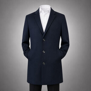 Kenneth Cole NY Mens 44 Dark Navy Blue Wool Blend Walking Topcoat Overcoat